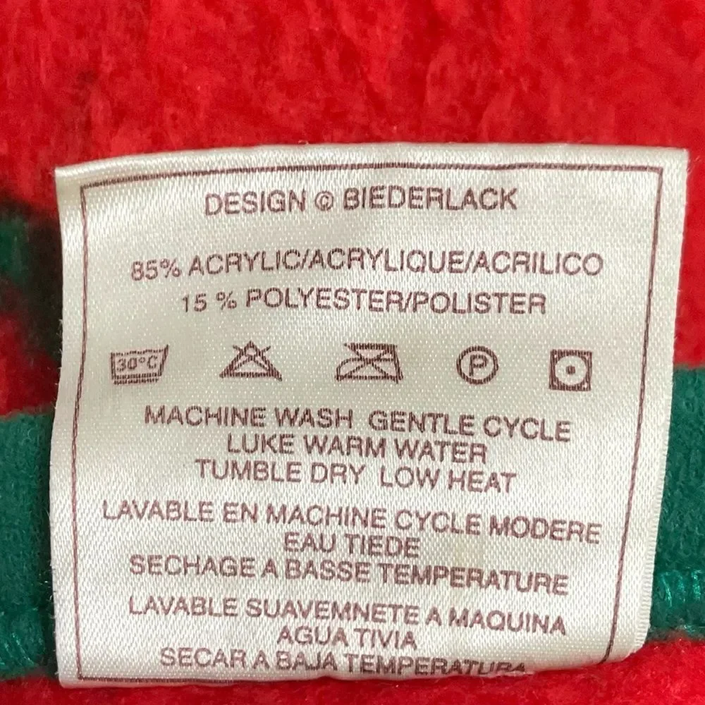 Vintage Biederlack Santa Claus Blanket Holiday Christmas Made in USA Red Green